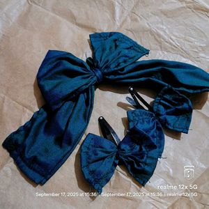 Teal Bow Hair Clip &amp; Headband Set