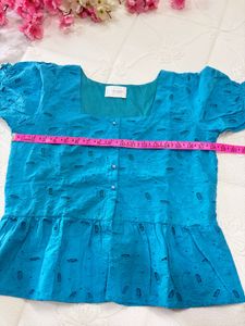 Blue Hakoba Peplum Top