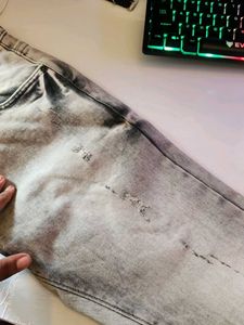Grey Scratched Model Jeans Denim