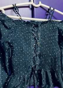 Navy Blue Dotted Crop Top