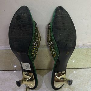 Emerald-Green Beaded Party Wear heels