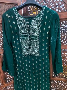 Beautiful Bottle Green Mirror Work  Suit With Umbrella Plazo And Dupatta
