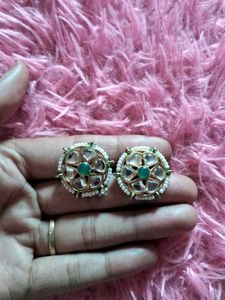 Emerald Kundan Stud Earrings