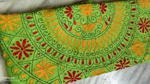 Slik Bland Katha Stretch Saree With Blouse Piece