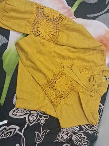 Mustard Crochet Detail Top