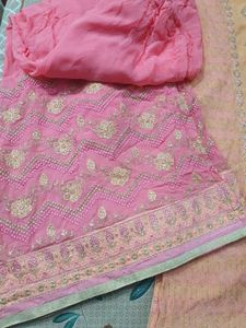 Peach Embroidered wide plazo Set