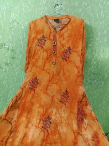 Orange Embroidered Kurta For Women