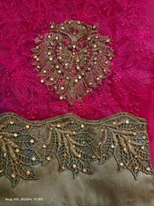 Stunning Rose Thread Work Net Saree