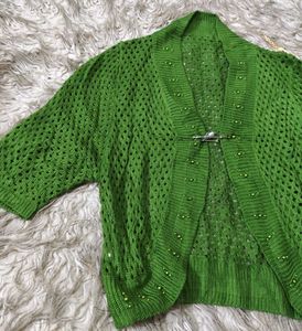 Green Boho Crochet Cardigan