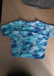 Blue Patterned Twist Front Top