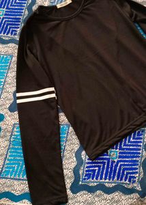 Striped full length Sleeve Black Top