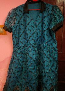 Peacock Colour V Neck Short Gown