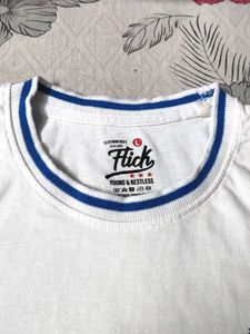 Flick blue bordered White T-shirt