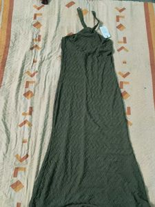 Olive Green Halter Maxi Dress It's Stretchable