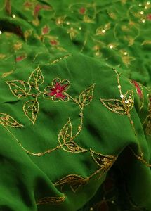 aari work Elegant Green Embroidered Saree