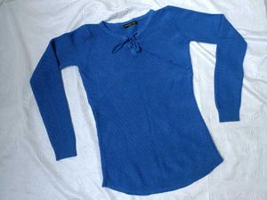 Blue Lace-Up Knit Pullover