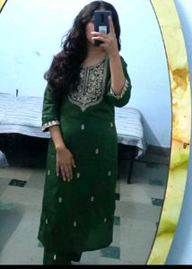 tissue  darkGreen Embroider kurta set xl wed