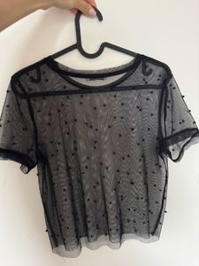 Zara Transparent Beaded Tshirt S