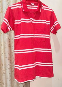 Trendy Red Striped Polo Shirt