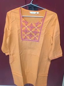Embroidered Orange Kurta