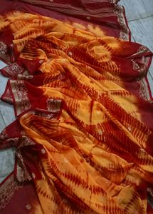 Beautiful Yellow + red Mix Colour saree.