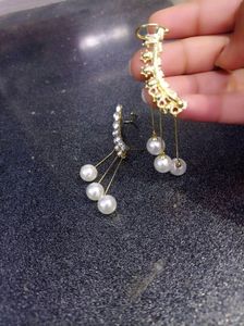 Zirconia Earrings With Dangling Pearls