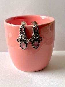 Silver Replica Earring Pink Stone