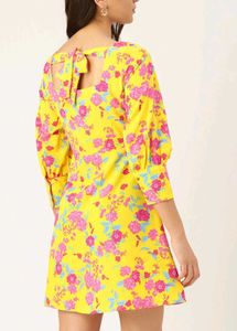 Floral Print Yellow Mini Dress