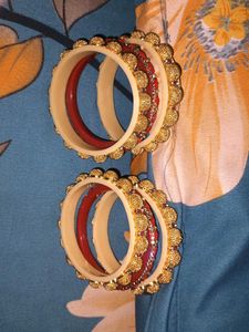 Gold &amp; Red Bangle Set