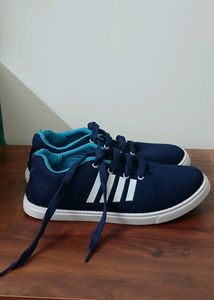 Navy Blue &amp; White Striped Sneakers