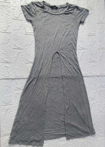 Gray Split-Front Maxi Tee Dress