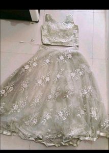 SEA GREEN NET EMBROIDERED PARTYWEAR LEHENGA CHOLI