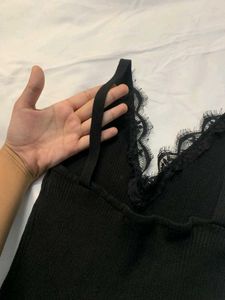 Black Lace Trim Bodycon Dress