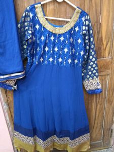 Less used Georgette Anarkali Kurti+Dupatta-NavyBlu