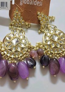 Global Desi Purple Beads Kundan Drop Chanbali
