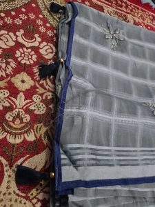Organza Worked Saree With Unstitched Blouse