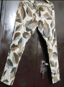 Light Olive Leaves Printed Trouser Pant 32 Waist
