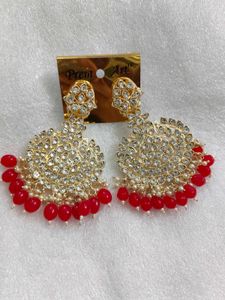 Red Beaded Chandbali Earrings