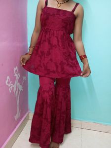 Sharara Suit Set In Mehroon
