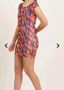 Shein Neck Abstract Print Mini Bodycon Dress — M