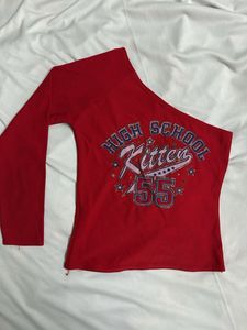 Red Graphic One-Shoulder Top