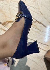 Blue Loafers with Gold Detail