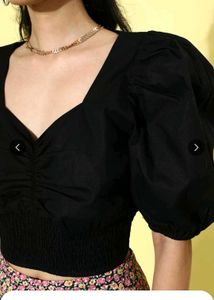Black Sweetheart Neck Top