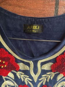 Elegant Blue Embroidered Maxi Dress(XXL)