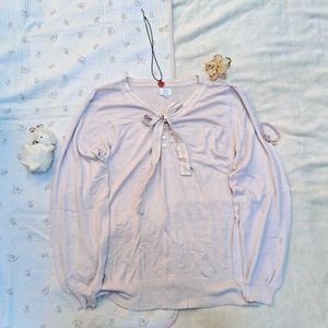 Pastel Tie-Neck Long Sleeve Top