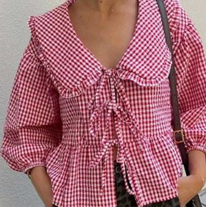 Red Gingham Tie-Front Top