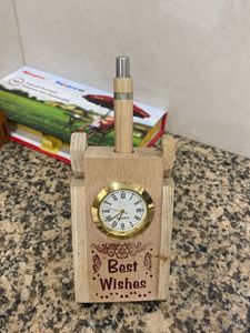 Wooden Pen & Clock Holder