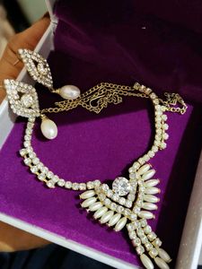 Vintage Pearl & Rhinestone Necklace Set