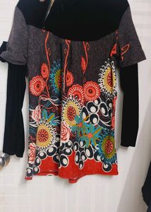 Floral Print Tunic Top Knee Length