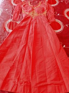 Long Ethnic Gown With Full Sleeves Net
